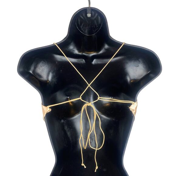 New Small Backless Silky Ivory Triangle Crop Top Blouse Satin‎ Adjustable halter - Picture 5 of 7